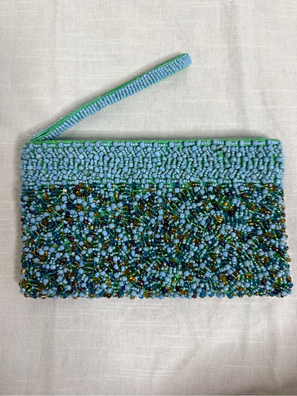 Beaded Wristlet Clutch in Aqua Blue and Green
